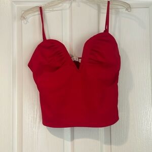 Astr Red V-Neck Crop Top with Spaghetti Straps
